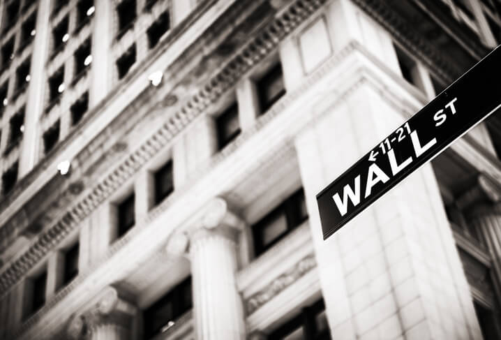 Wall street sign in black and white.