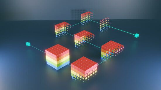 The visual of data generation and connection on blockchain, symbolizing blockchain and financial technology. (3d render)