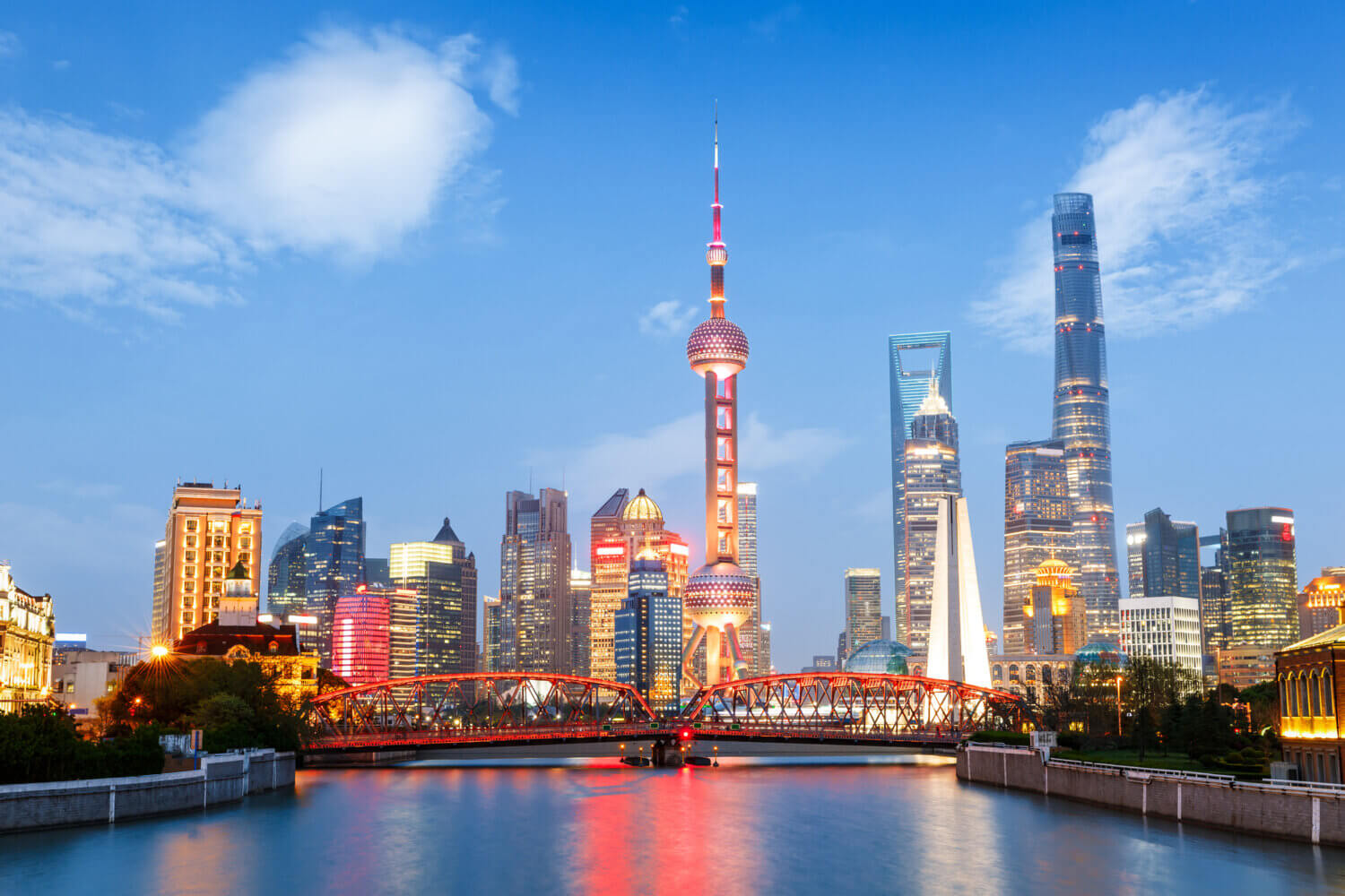 Beautiful modern city scenery at night in Shanghai, China