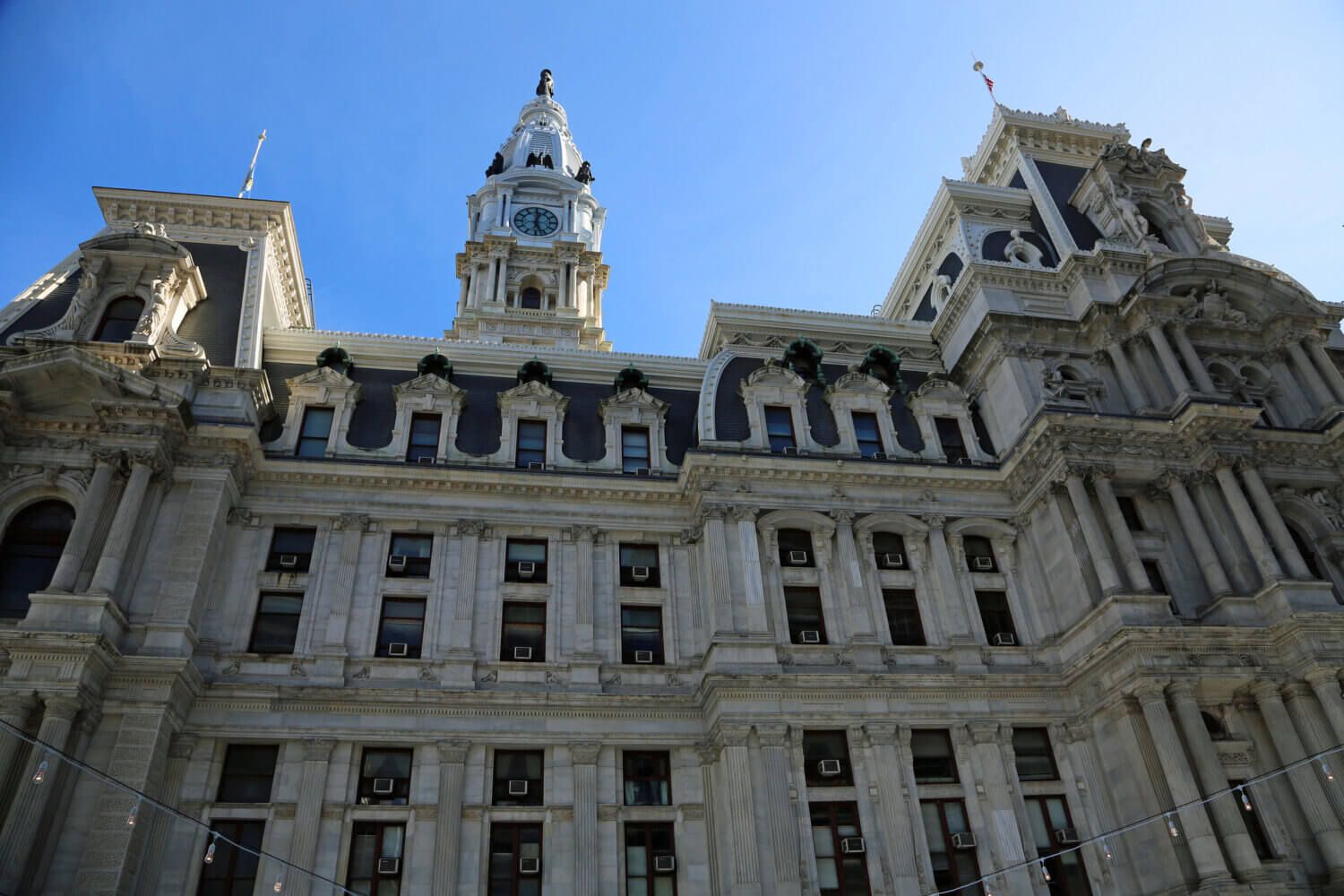 Large Fed building against bright blue sky