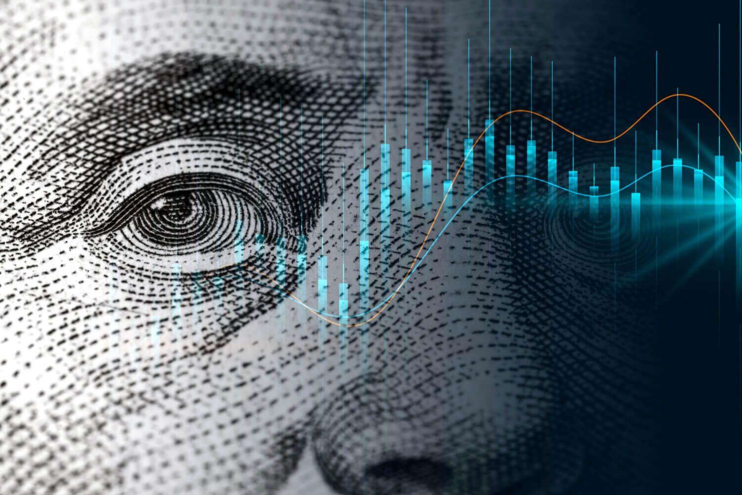 American dollar overlaid with financial forecast