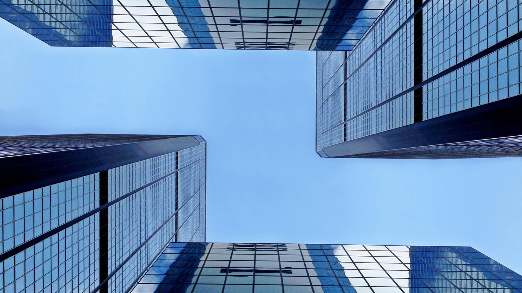 View from the ground looking up at office buildings