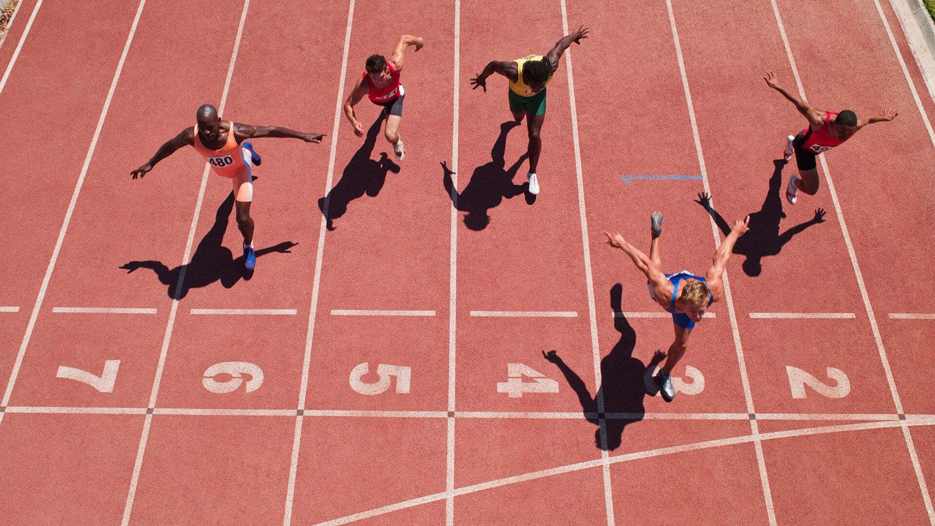 Racers at the finish line on a track